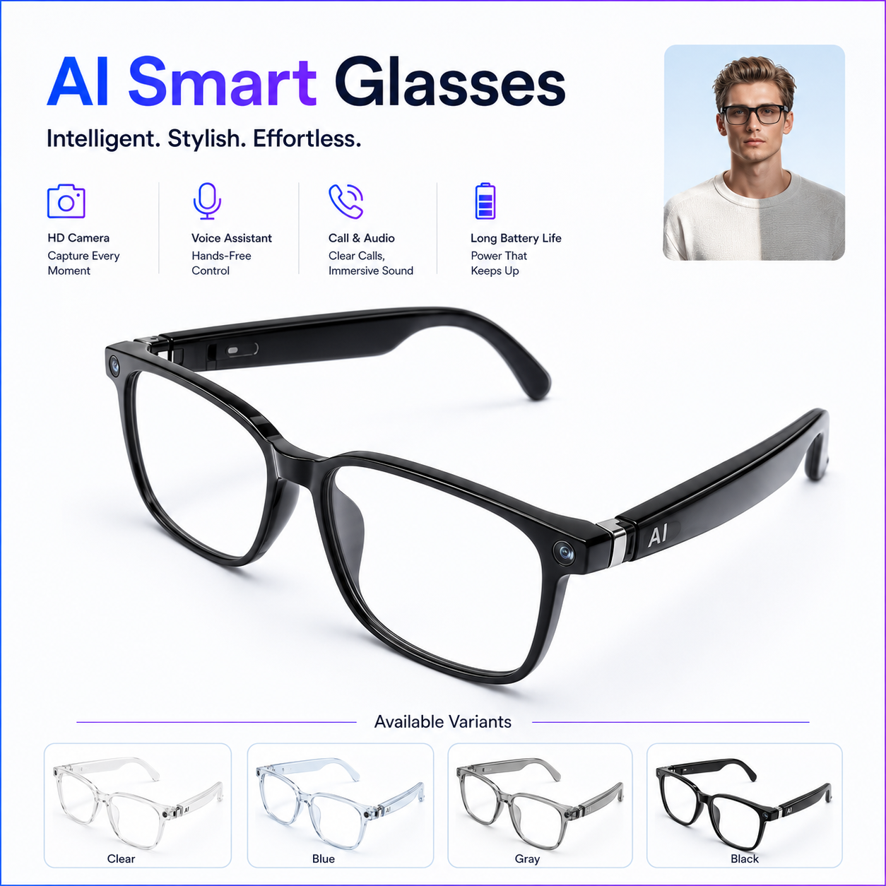 AI Smart Translation Glasses | Real-Time Language Translator, Photochromic Lenses & Hands-Free Audio
