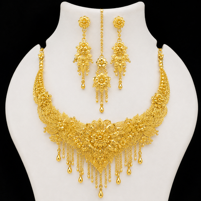 Women's Traditional Gold-Tone Bridal Jewelry Set – Designer Necklace & Earrings Set