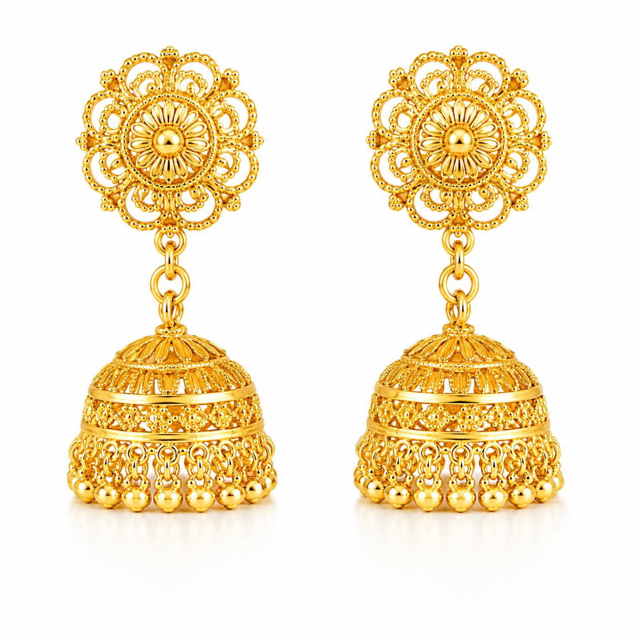 Women's Traditional Gold-Tone Jhumka Earrings – Elegant Ethnic Dangle Earrings