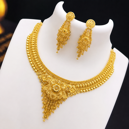 Women's Gold-Plated Traditional Jewelry Set – Elegant Necklace & Earrings Set for Wedding & Festive Wear