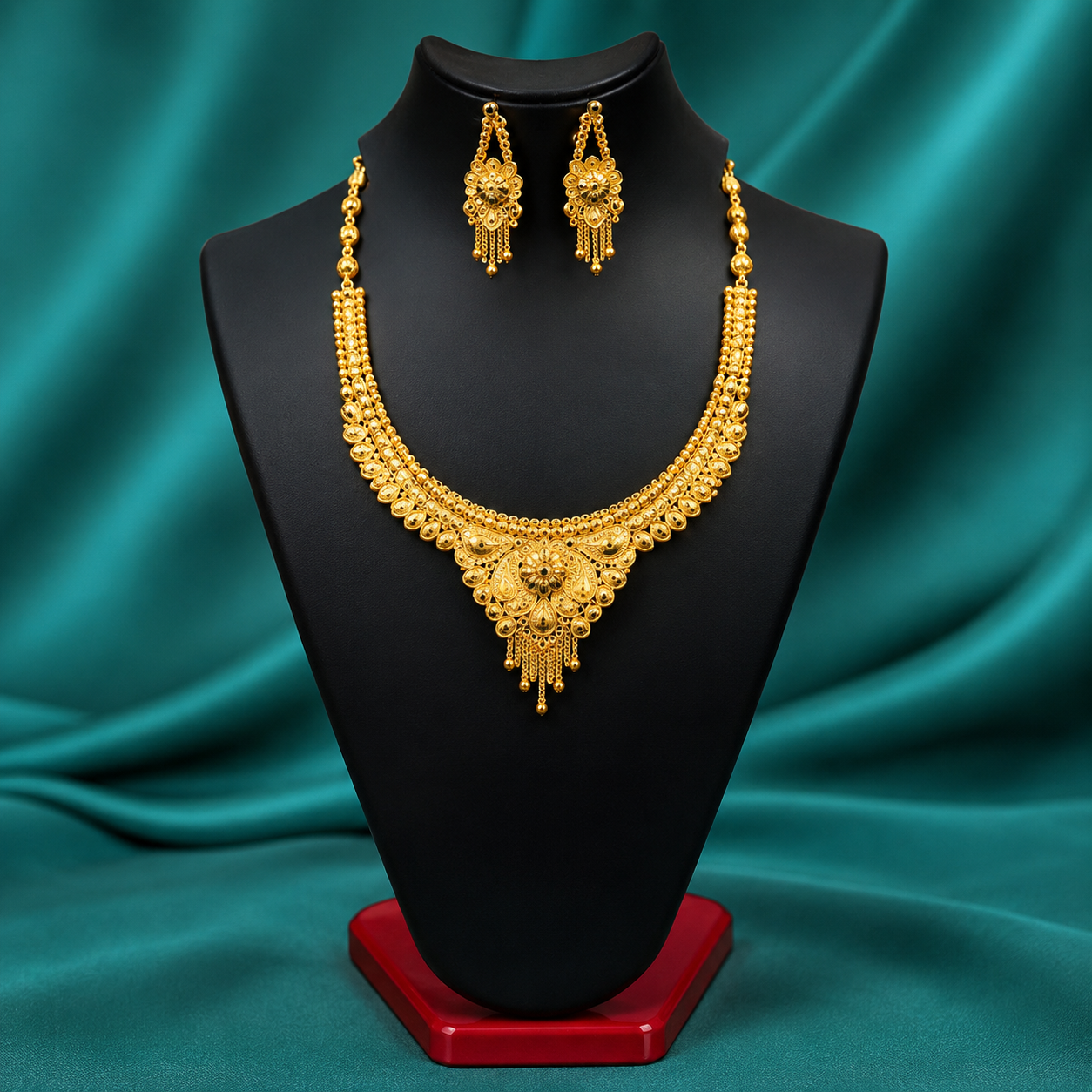 Women's Gold-Plated Traditional Jewelry Set – Elegant Necklace & Earrings Set for Wedding & Festive Wear