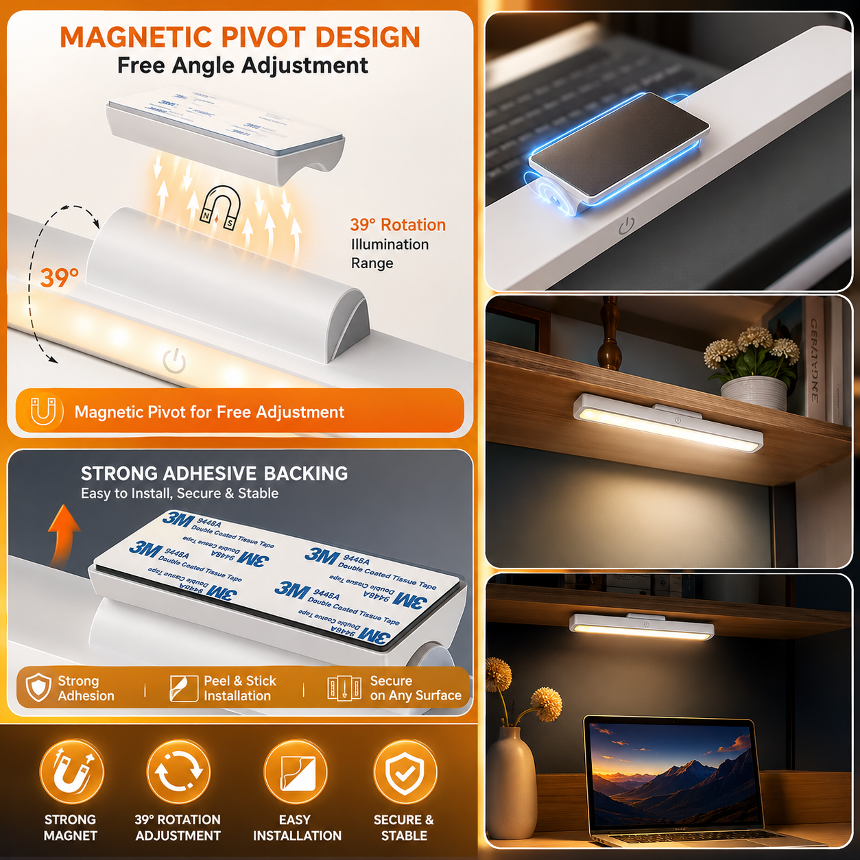 LED Motion Sensor Closet Light – Rechargeable Magnetic Under Cabinet Light, Dimmable Wireless Night Light for Kitchen, Wardrobe, Stairs & Bedroom
