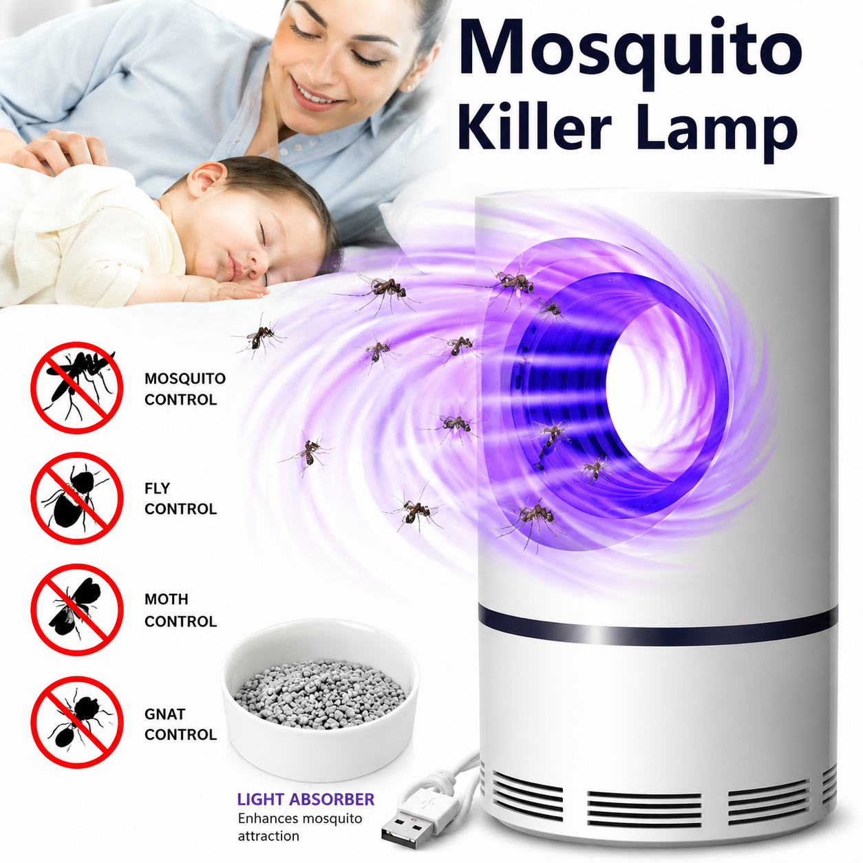 Eco-Friendly Mosquito Killer Lamp – Portable USB Powered Insect Trap for Home & Office