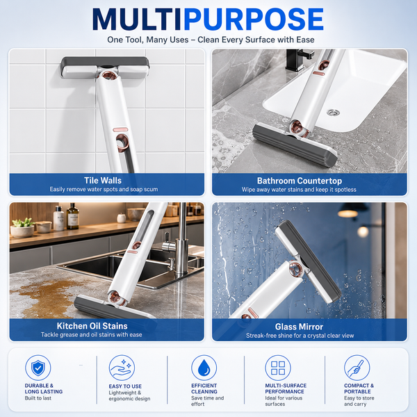 Mini Mop for Kitchen, Floor, Glass, Car & More - 2 Sponges, Self Squeeze, Strong Absorbent, Wet & Dry Use, Multicolour, ABS & Sponge Material