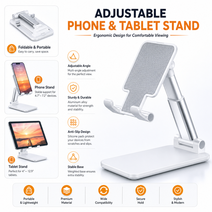 Mobile Phone Stand, Angle Height Adjustable Mobile Phone Holder, Table Stand