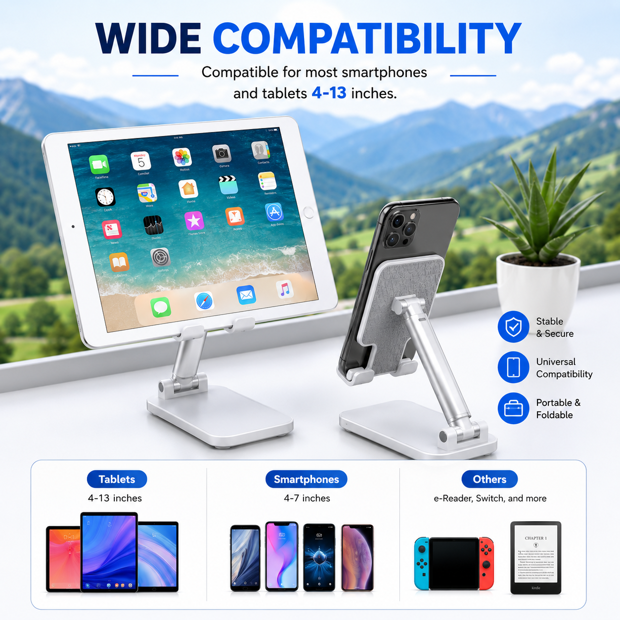 Mobile Phone Stand, Angle Height Adjustable Mobile Phone Holder, Table Stand