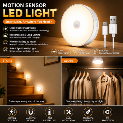 Motion Sensor Light for Home with USB Charging Wireless LED Light ( Pack of 2)