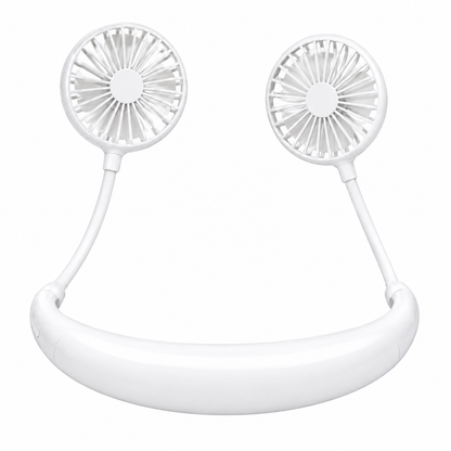 Portable Neckband Fan with LED Light | USB Rechargeable Hands-Free Cooling Fan for Men & Women (White)