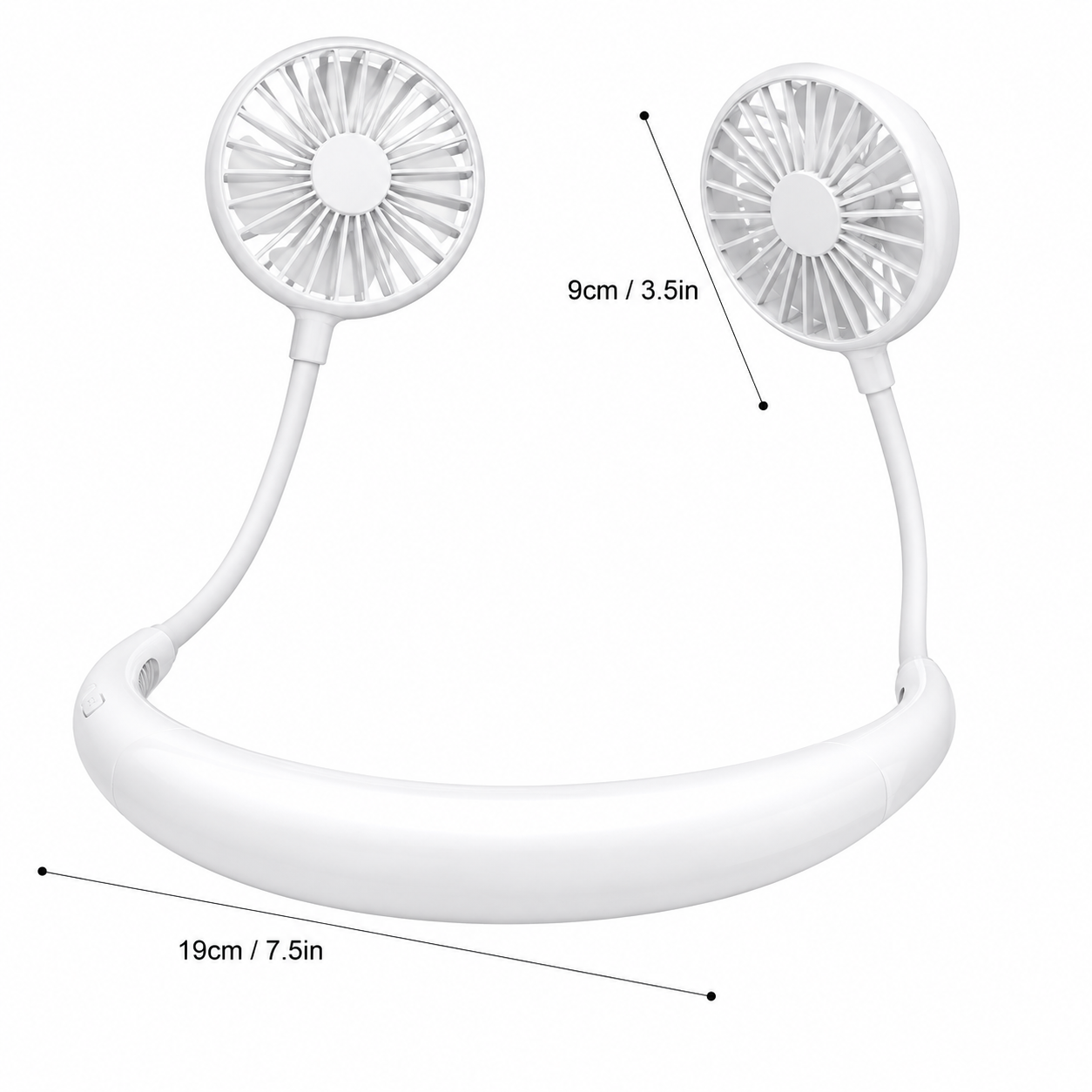 Portable Neckband Fan with LED Light | USB Rechargeable Hands-Free Cooling Fan for Men & Women (White)