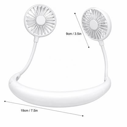 Portable Neckband Fan with LED Light | USB Rechargeable Hands-Free Cooling Fan for Men & Women (White)
