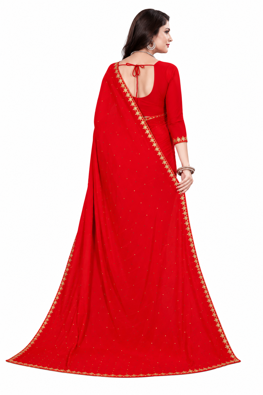 Women's Lycra Blend Solid Saree with Decorative Border | Elegant Party & Festive Wear Saree | Red | 6.3 Meter