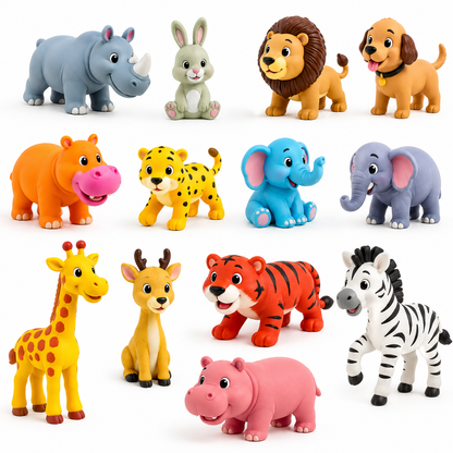 Jungle Animal Toy Figures Set for Kids | 12 Piece Wild Animal Learning & Play Collection