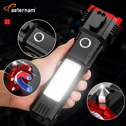 Rechargeable LED Flashlight with Emergency Hammer & USB Fast Charging – Zoomable High Power Torch Light