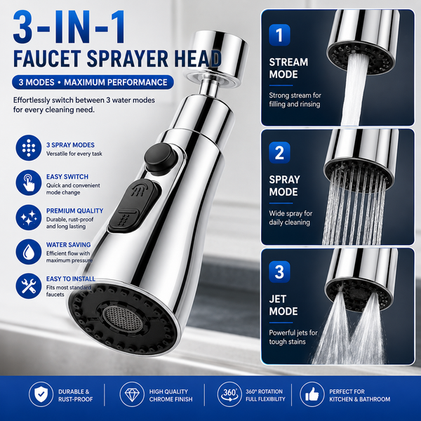 Kitchen Faucet Spray Head Water Saving 360 Swivel Ball Nozzle Tap with 3 Modes