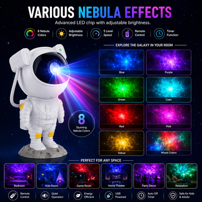 Astronaut Galaxy Star Projector | Remote Control Nebula Night Light with 360° Adjustable Projection