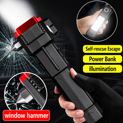 Rechargeable LED Flashlight with Emergency Hammer & USB Fast Charging – Zoomable High Power Torch Light
