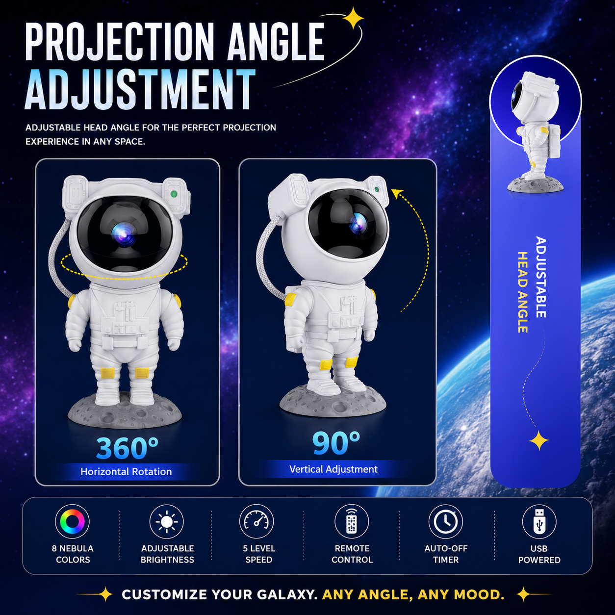 Astronaut Galaxy Star Projector | Remote Control Nebula Night Light with 360° Adjustable Projection