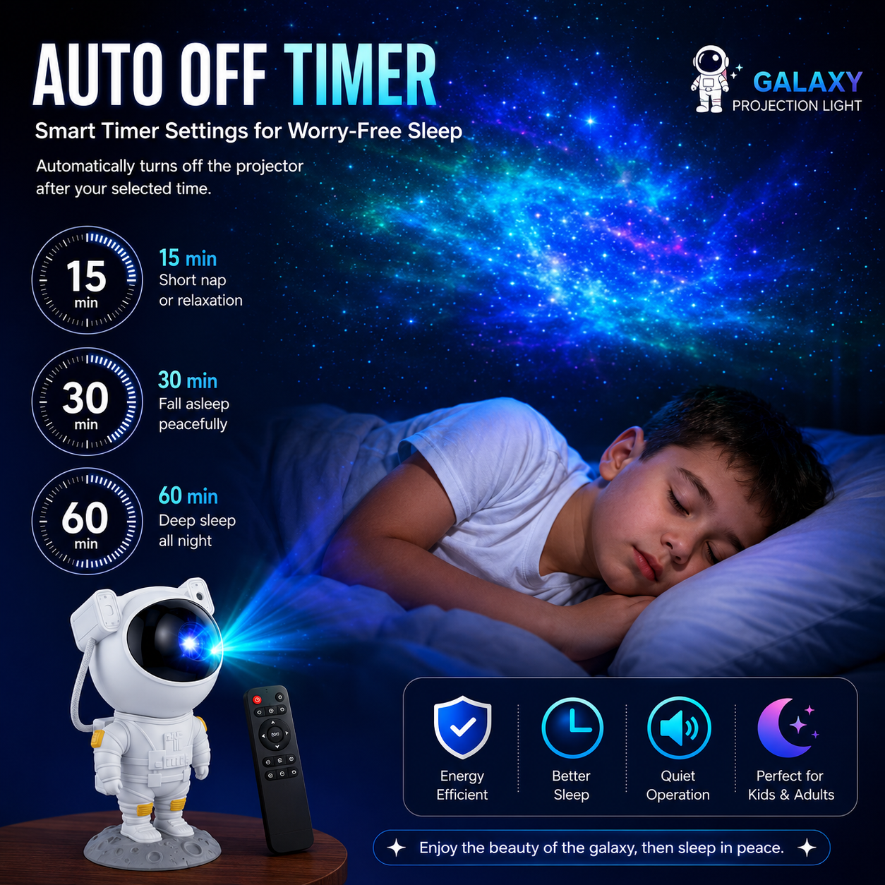 Astronaut Galaxy Star Projector | Remote Control Nebula Night Light with 360° Adjustable Projection