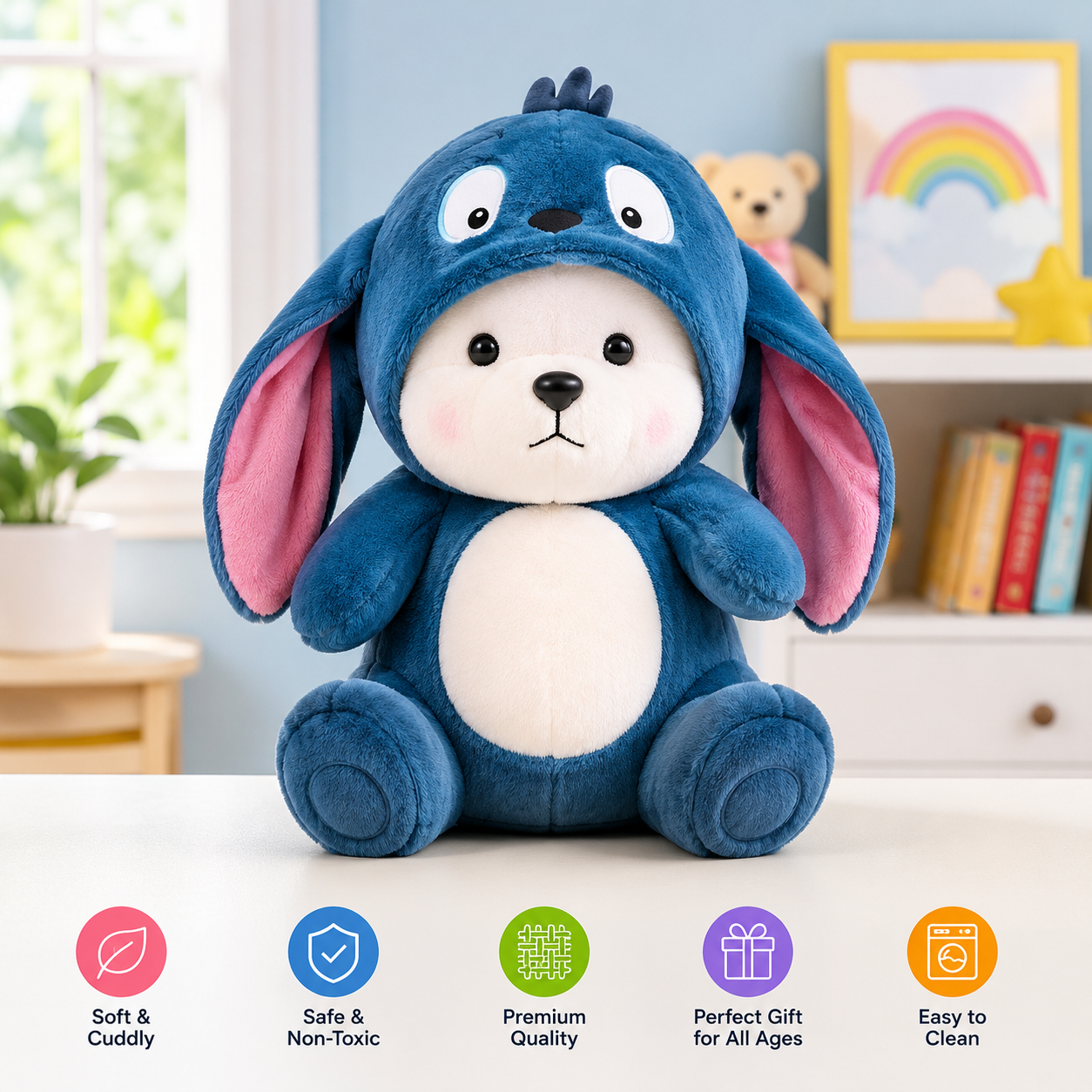 Blue Bunny Plush Soft Toy | Premium Huggable Stuffed Animal Teddy for Kids