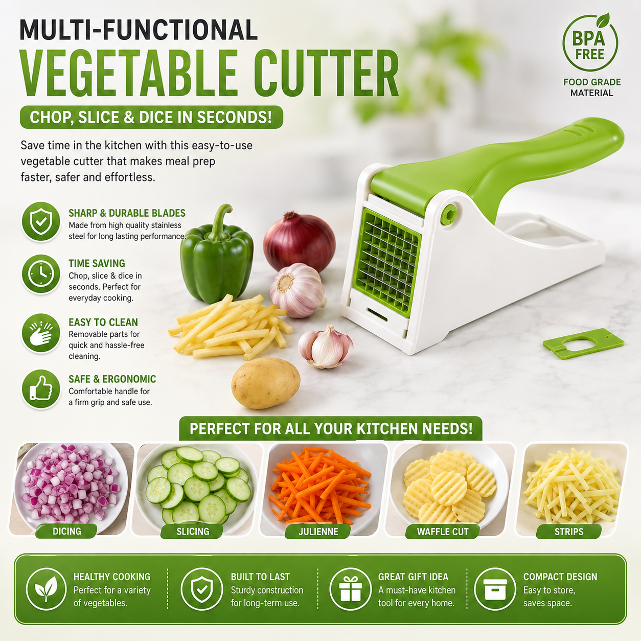 Heavy Duty French Fries Cutter & Vegetable Chopper – Manual Potato Slicer for Kitchen