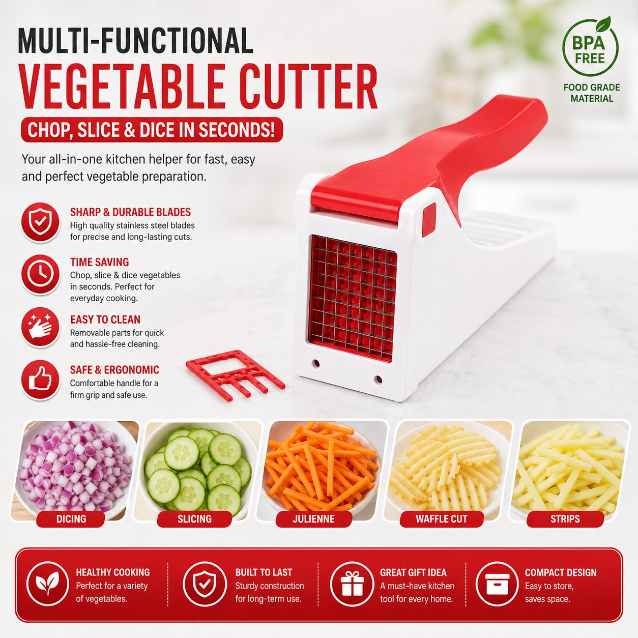 Heavy Duty French Fries Cutter & Vegetable Chopper – Manual Potato Slicer for Kitchen