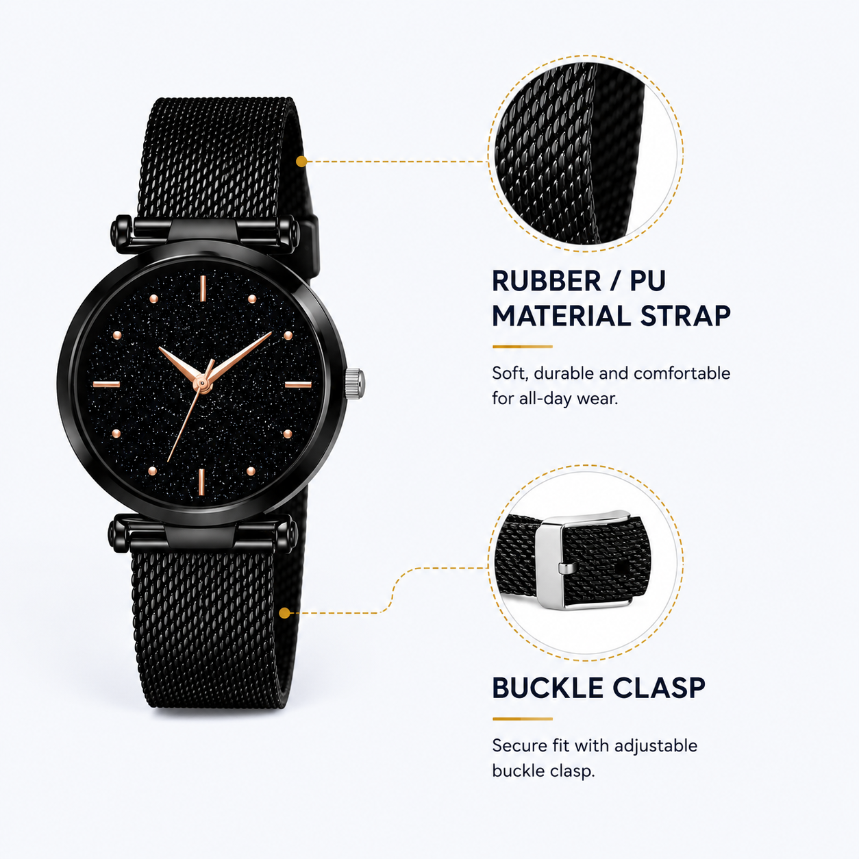 Luxury Black Diamond Dial Wrist Watch for Women & Girls