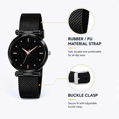 Luxury Black Diamond Dial Wrist Watch for Women & Girls