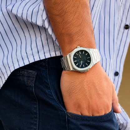 Premium Stainless Steel Analog Watch for Men | Luxury Silver Quartz Wrist Watch ⌚
