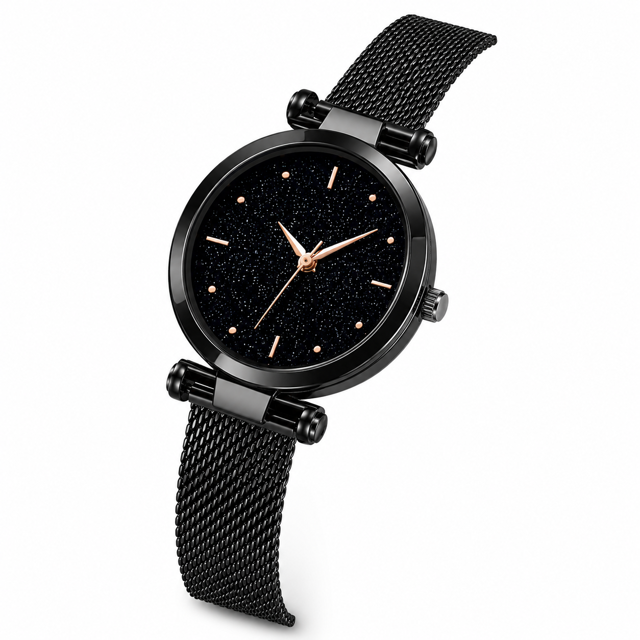 Luxury Black Diamond Dial Wrist Watch for Women & Girls