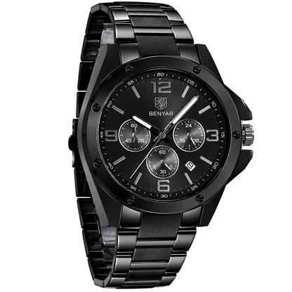 Luxury Black Metal Analog Watch for Men | Premium Quartz Stainless Steel Wrist Watch ⌚