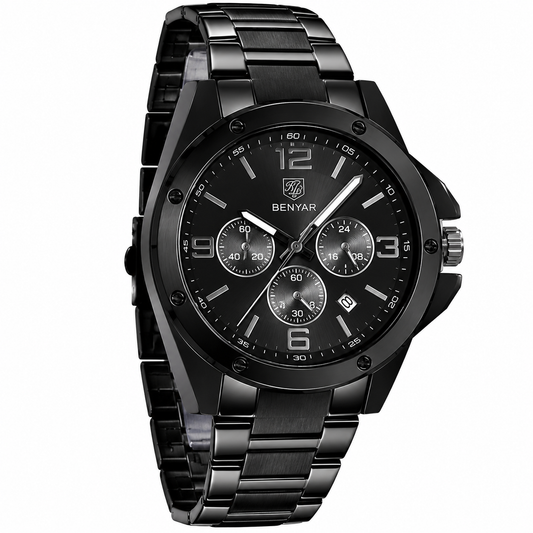 Luxury Black Metal Analog Watch for Men | Premium Quartz Stainless Steel Wrist Watch ⌚