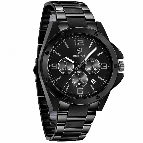 Luxury Black Metal Analog Watch for Men | Premium Quartz Stainless Steel Wrist Watch ⌚