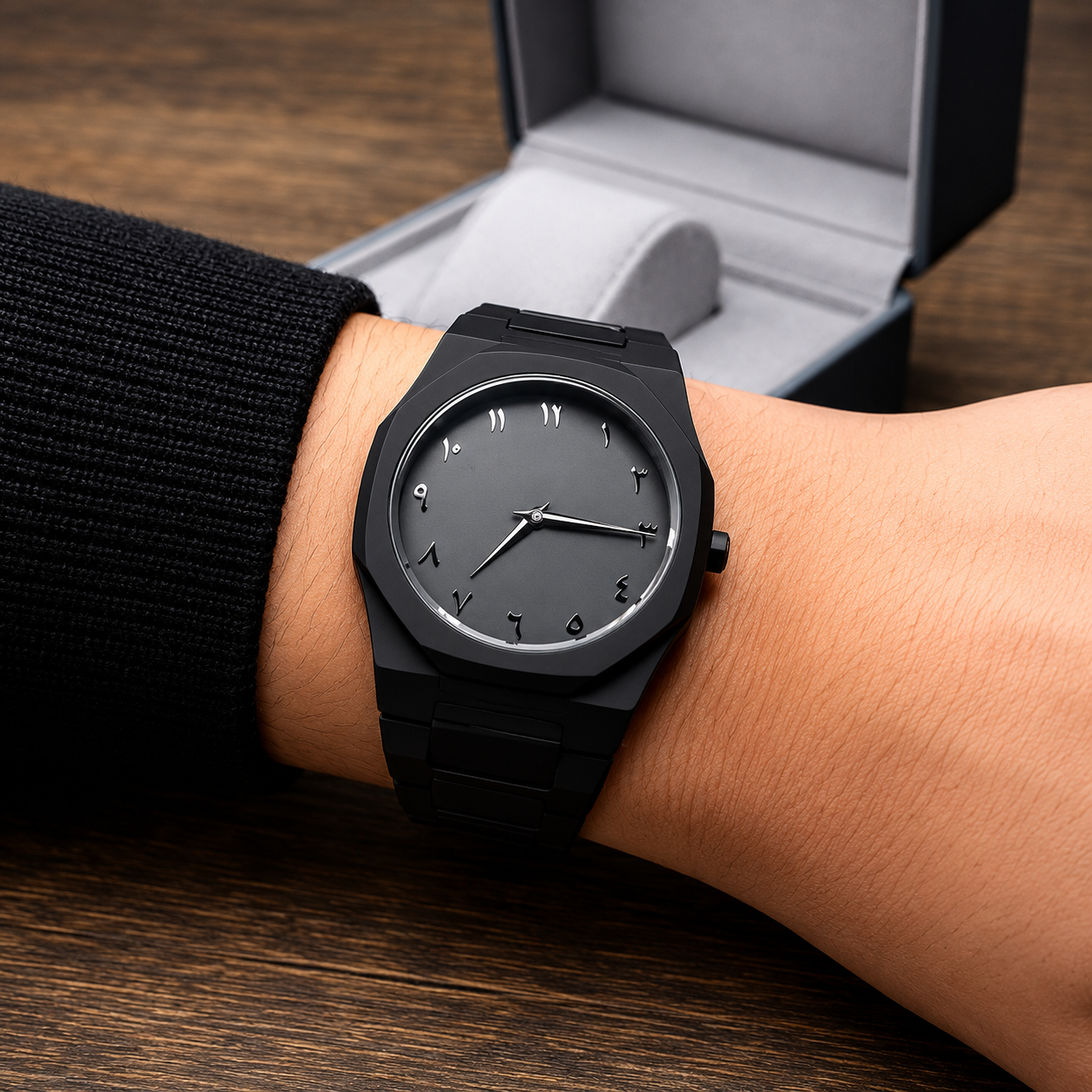 Matte Black Analog Wrist Watch – Premium Waterproof Stainless Steel Strap Watch for Men