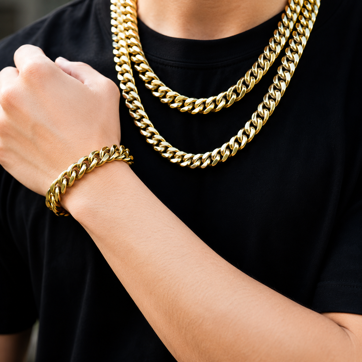Gold-Tone Cuban Link Bracelet for Men | Premium Stainless Steel Fashion Wrist Chain