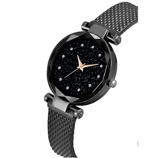 Luxury Black Diamond Dial Wrist Watch for Women & Girls