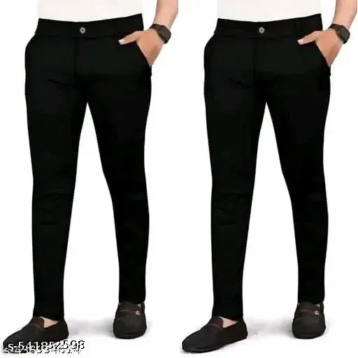 Men's Black Cotton Blend Slim Fit Formal Trousers – Comfortable Office & Casual Wear (Pack of 2)