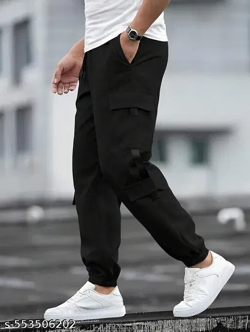 Men's Black Cargo Jogger Pants – Premium Cotton Blend Multi-Pocket Casual & Streetwear Trousers