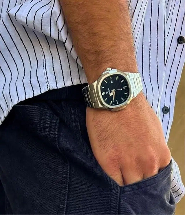 Premium Stainless Steel Analog Watch for Men | Luxury Silver Quartz Wrist Watch ⌚