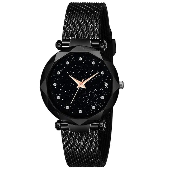 Luxury Black Diamond Dial Wrist Watch for Women & Girls