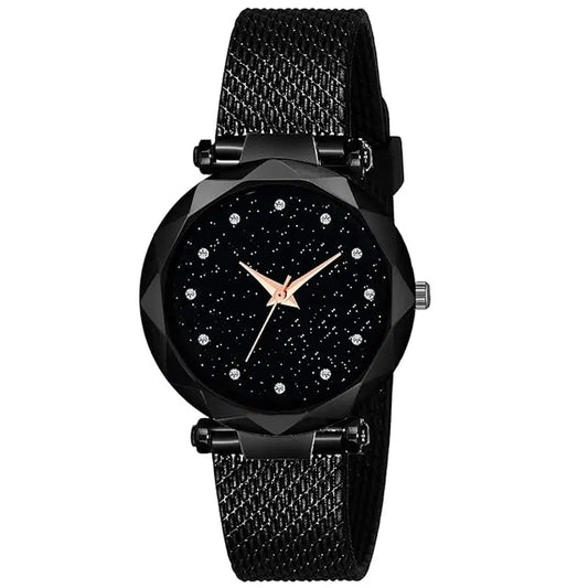 Luxury Black Diamond Dial Wrist Watch for Women & Girls