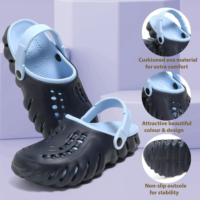 Men's Lightweight Clogs Sandals (Blue & Black) | Breathable Slip-On Comfort Footwear | Anti-Slip Casual Clogs