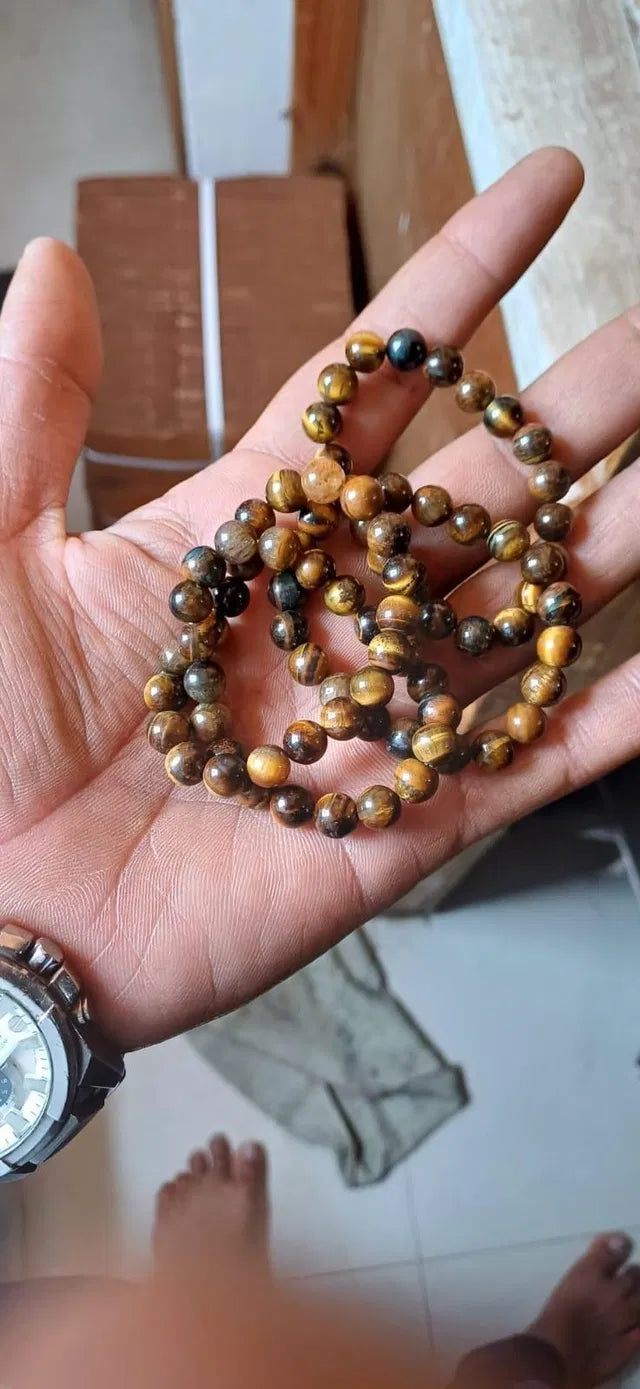 Natural Tiger Eye Stone Bracelet (Pack of 2) | Premium Crystal Beaded Stretch Bracelet for Men & Women