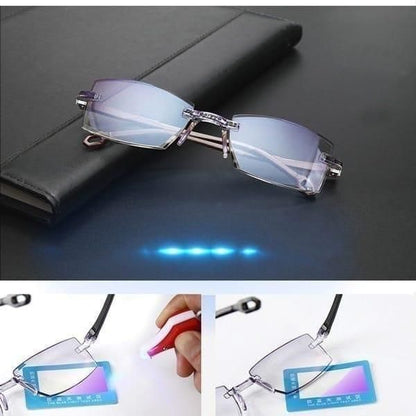 Pack of 2 Anti-Blue Light Reading Glasses | Lightweight Rimless Reading Eyewear for Men & Women | UV Protection