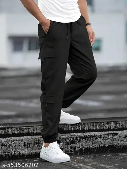 Men's Black Cargo Jogger Pants – Premium Cotton Blend Multi-Pocket Casual & Streetwear Trousers