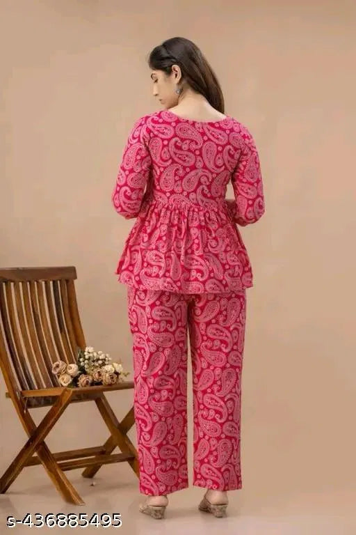 Women's Pink Printed Co-Ord Set – Stylish Casual Two-Piece Outfit for Women