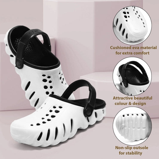 Men's Lightweight Clogs Sandals (Black & White) | Breathable Slip-On Comfort Footwear | Anti-Slip Casual Clogs
