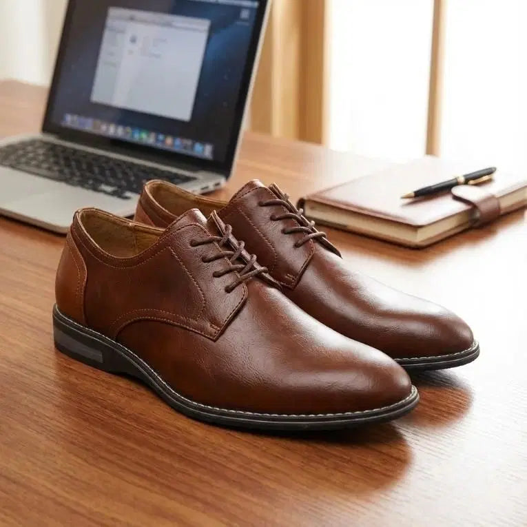 Men's Brown Vegan Leather Formal Shoes | Premium Lace-Up Business & Casual Dress Shoes