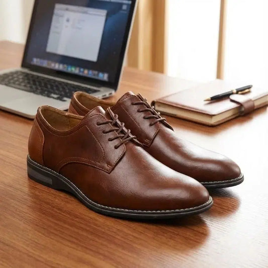 Men's Brown Vegan Leather Formal Shoes | Premium Lace-Up Business & Casual Dress Shoes