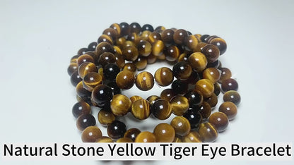 Natural Tiger Eye Stone Bracelet (Pack of 2) | Premium Crystal Beaded Stretch Bracelet for Men & Women